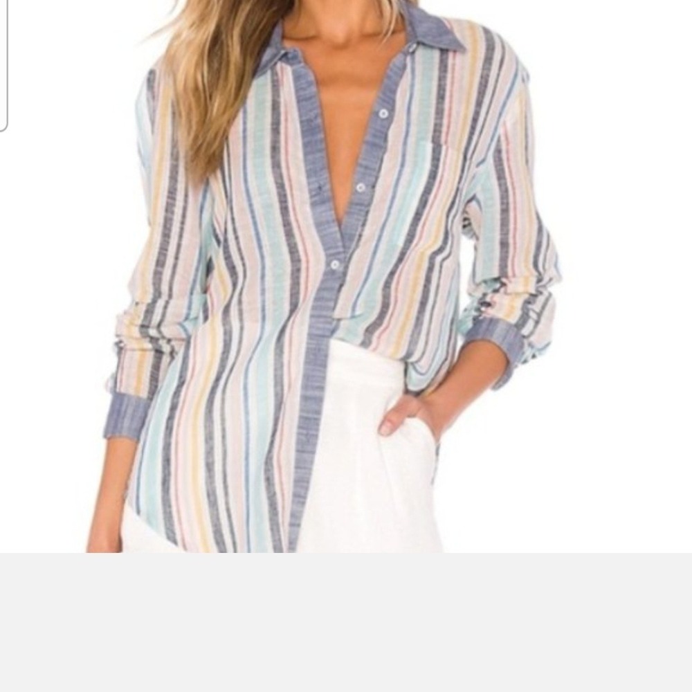 Splendid x‎ Gray Malin Striped Linen Button Down Size XS Preppy Whimsy Designer